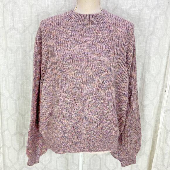Tularosa Pauline Mock Neck Pullover Sweater Size L Heathered Purple Multi Cable - Picture 2 of 16